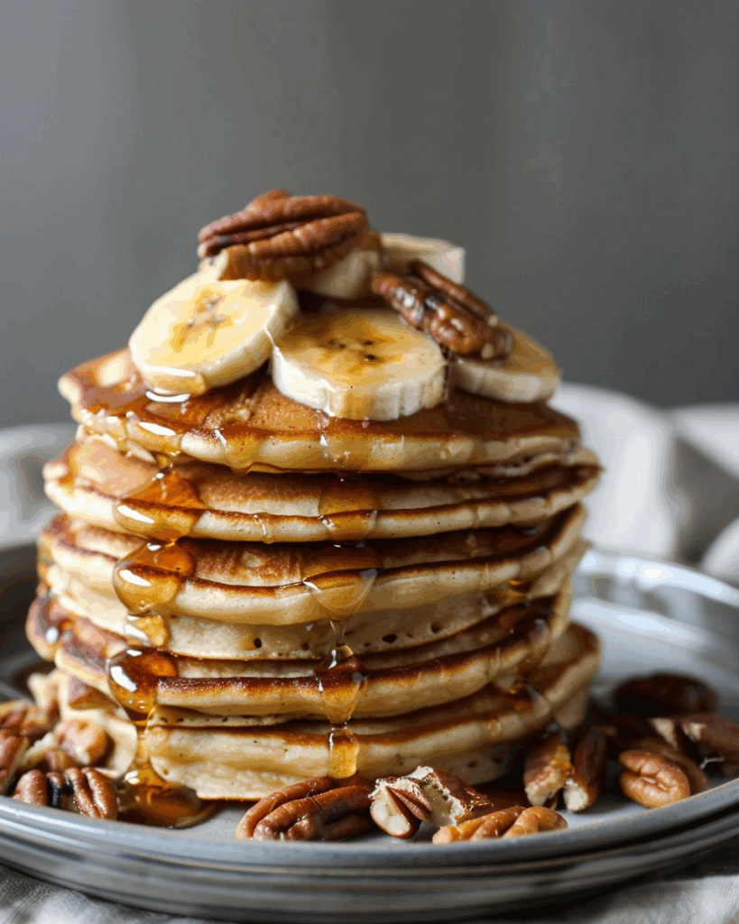 Banana Pancakes with Caramelized Bananas and Toasted Pecans