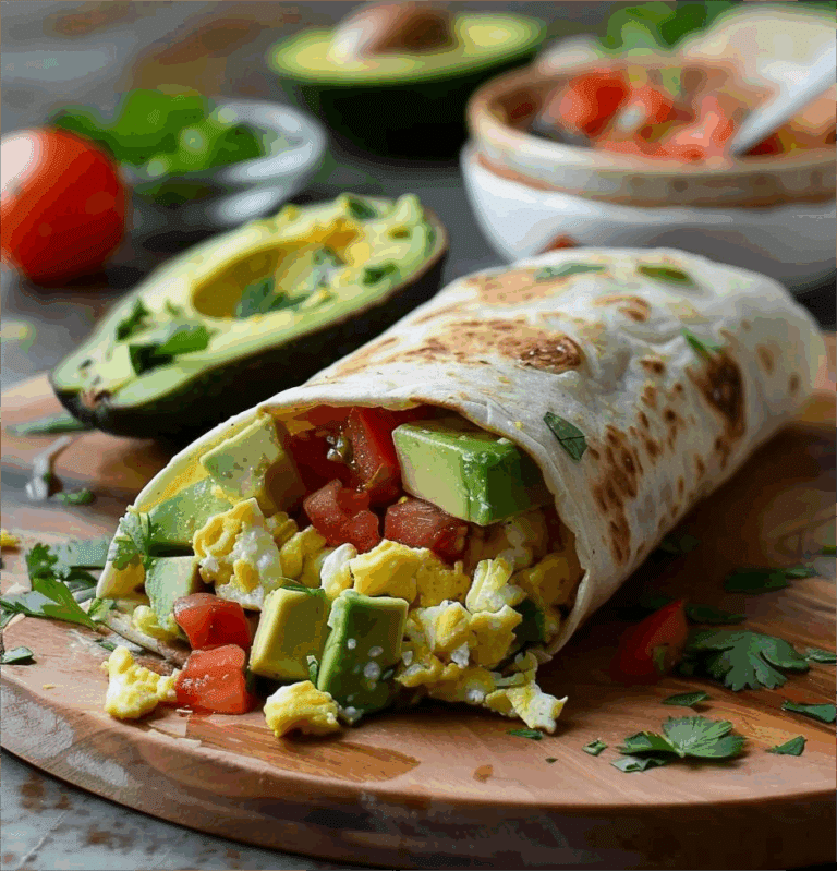 Breakfast Burrito with Eggs, Tomato, and Avocado