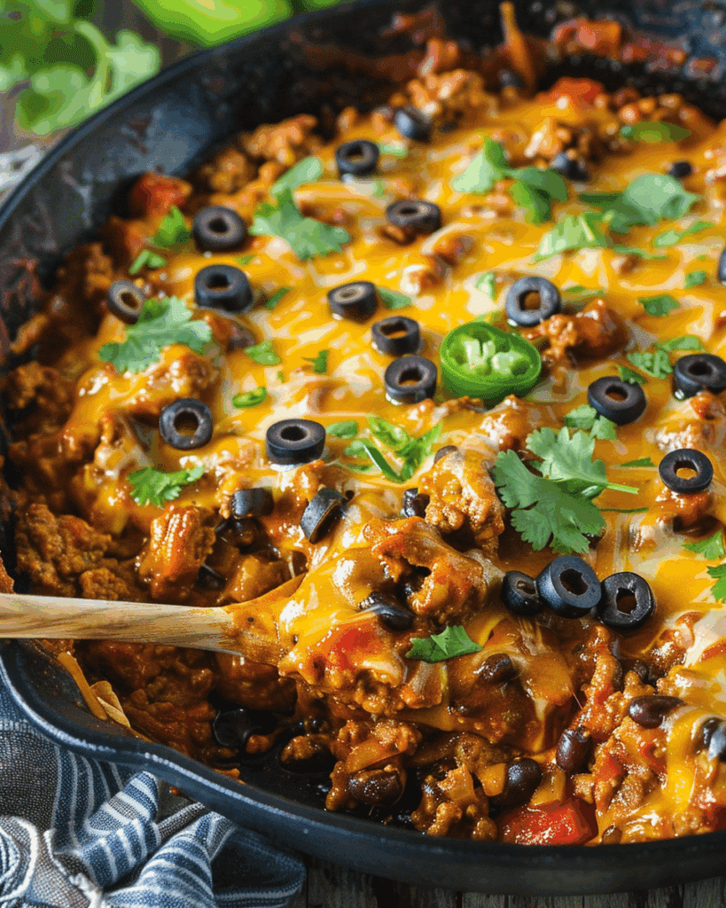 Cheesy Beef Enchilada Skillet