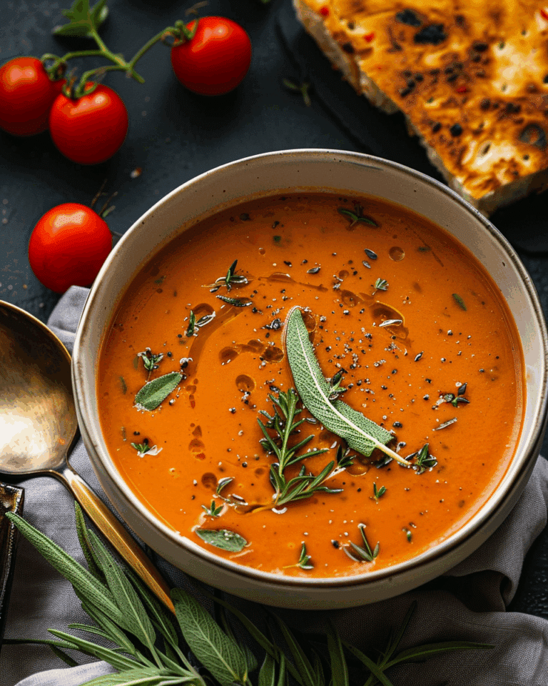 Creamy Roasted Red Pepper + Tomato Soup