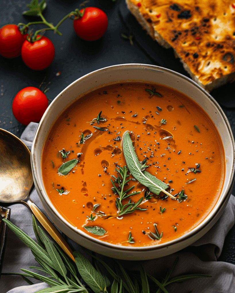Creamy Roasted Red Pepper + Tomato Soup