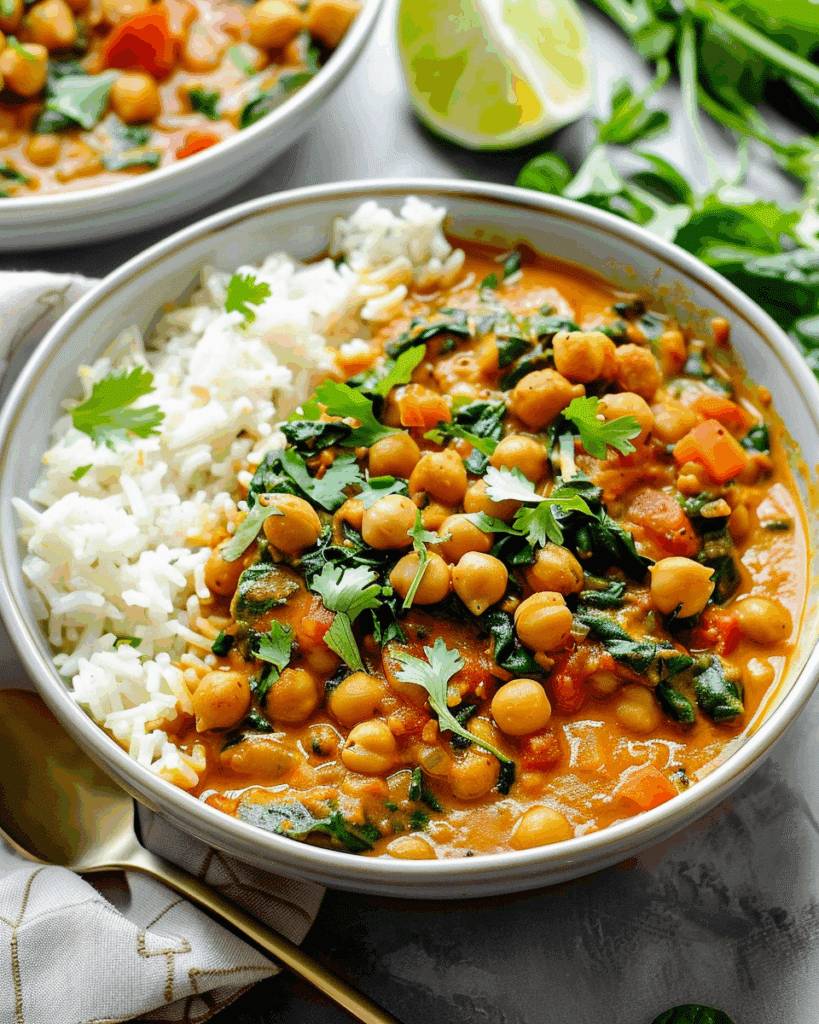 Easy Chickpea Spinach Curry with Coconut Milk