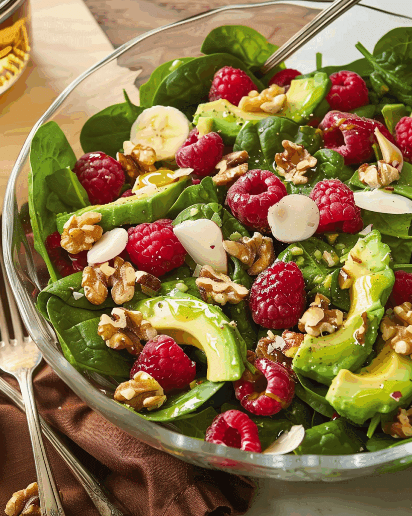 Raspberry-Spinach Salad with Avocado & Walnuts