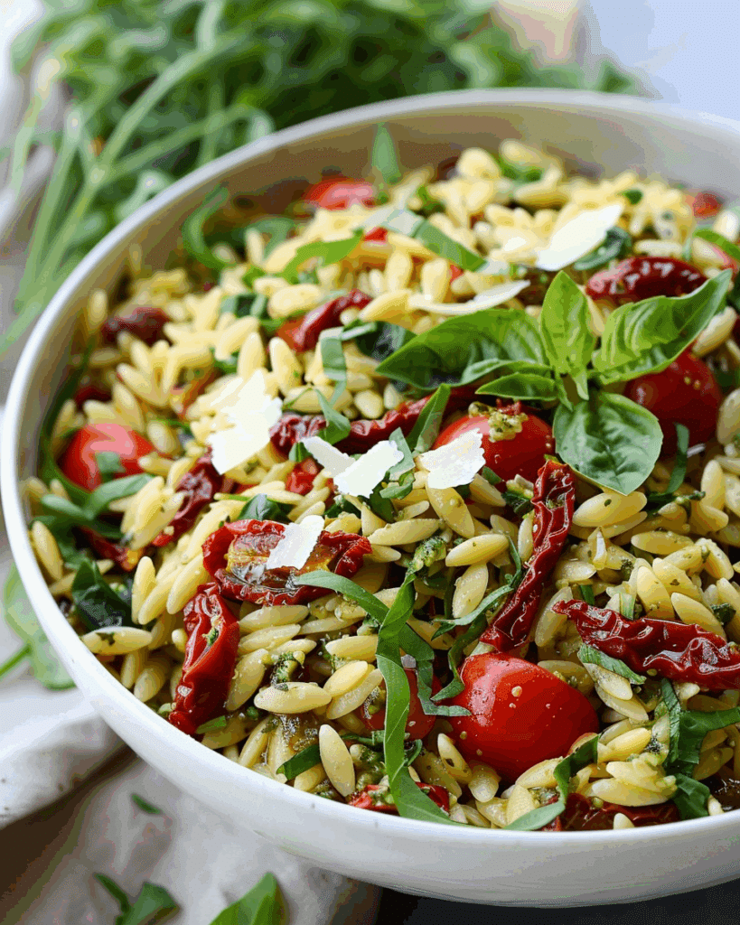 Sundried Tomato Orzo Pesto Salad