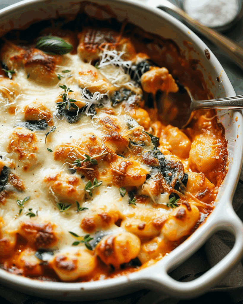 Three Cheese Baked Gnocchi with Spinach