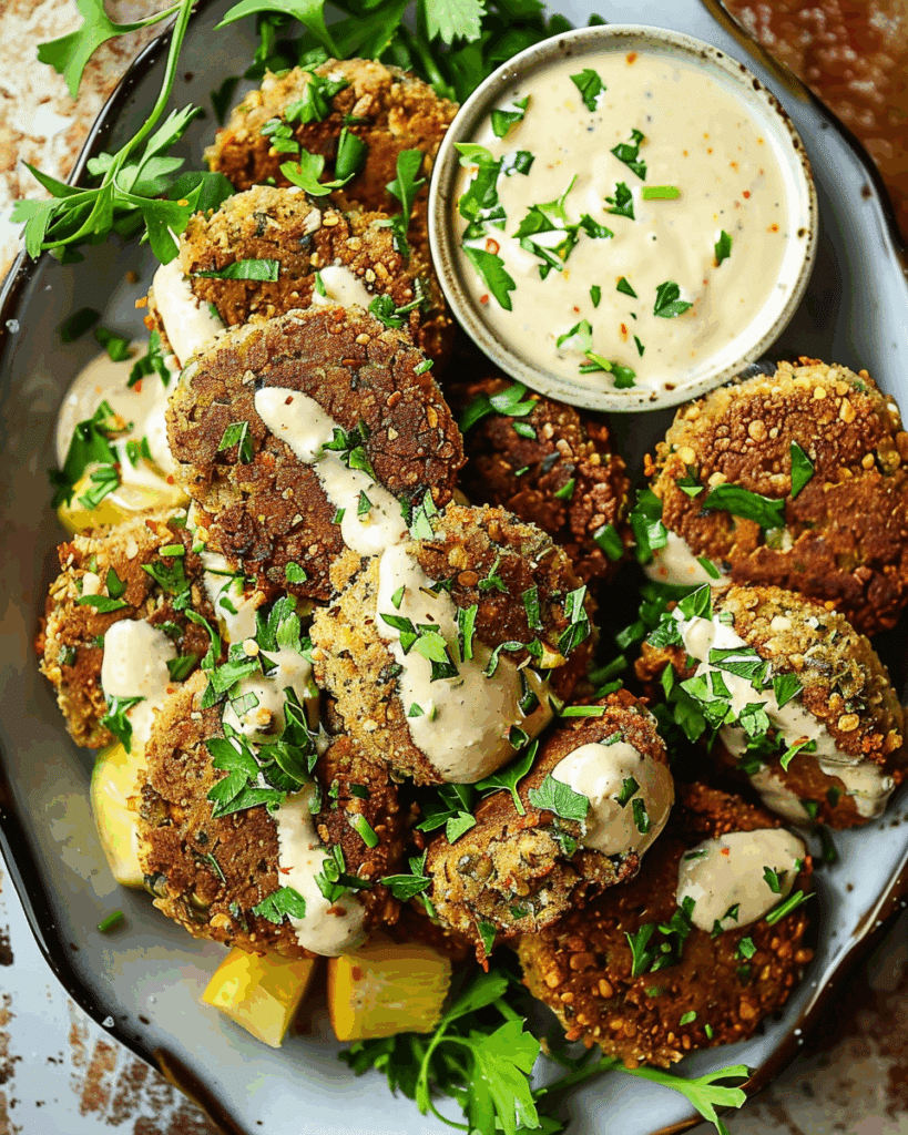 Vegan Crispy Baked Falafel with Tahini Sauce