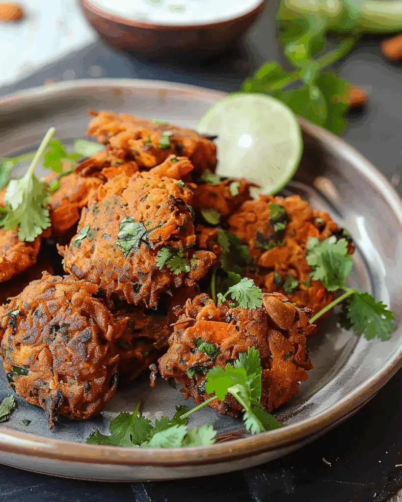 Vegetable Pakora with Cilantro Mint Lime Yogurt