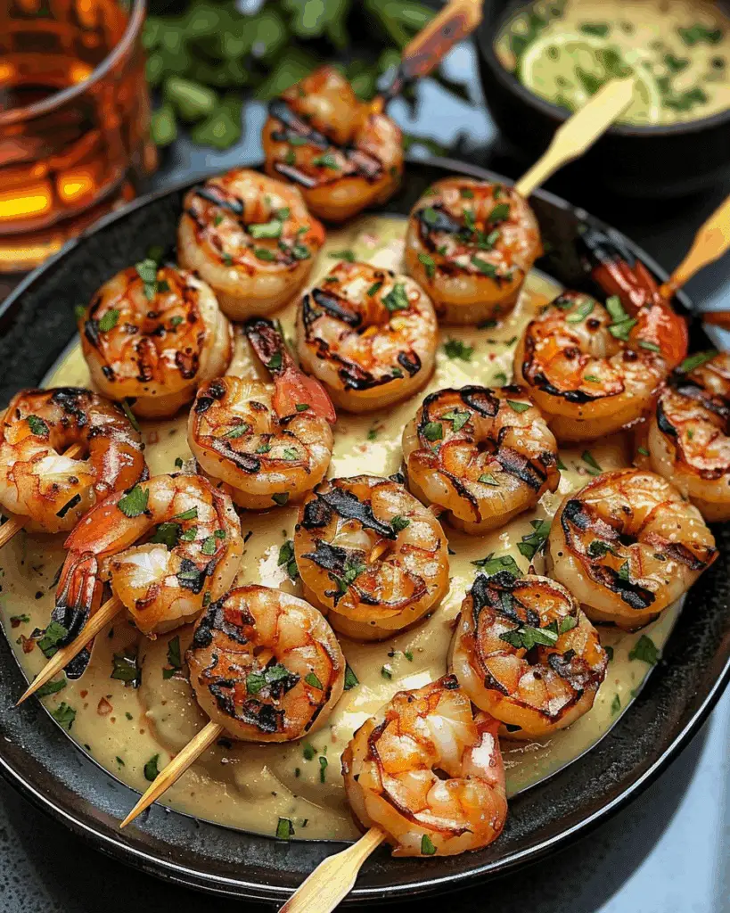 Crispy Honey Garlic Shrimp Skewers with Tangy Lime Dip