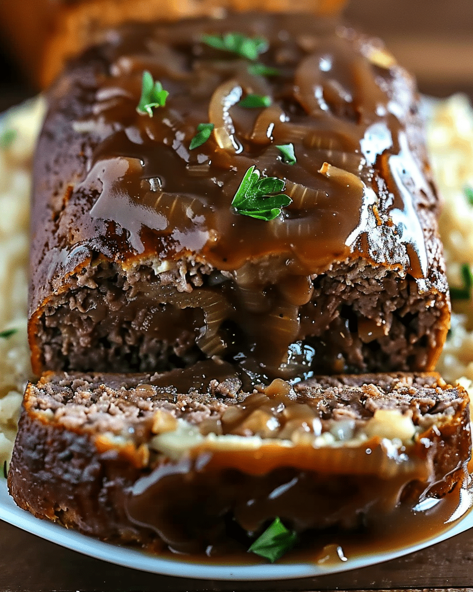 Crockpot French Onion Beefloaf With Melted Swiss Cheese
