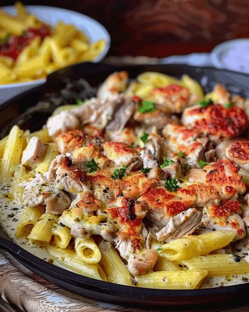 Garlic Butter Chicken Penne in Creamy Gouda Parmesan Cream