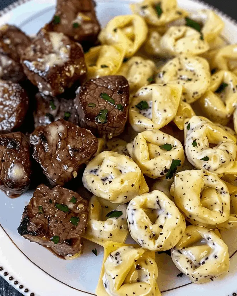 Garlic Butter Steak Bites & Creamy Alfredo Tortellini