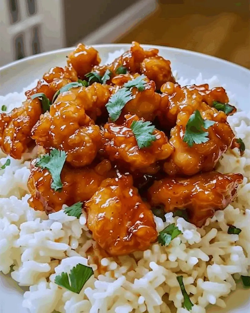 Honey Garlic Chicken Bites Over Creamy Rice Recipe