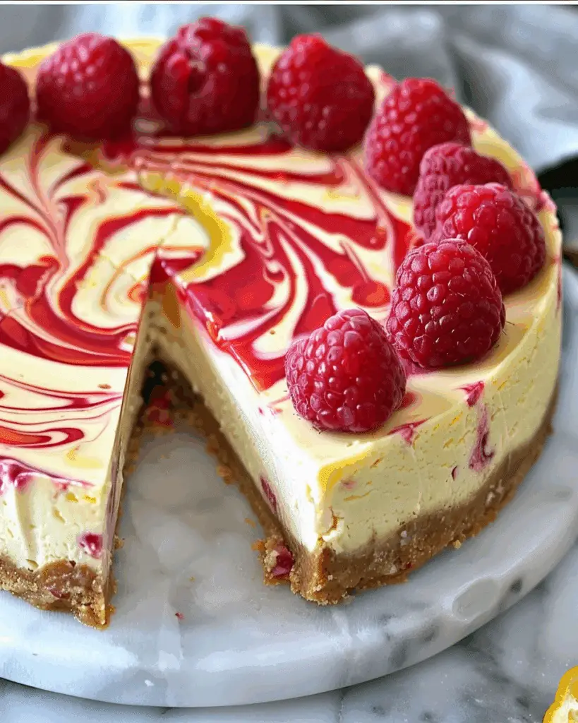 Luscious Lemon Raspberry Swirl Cheesecake