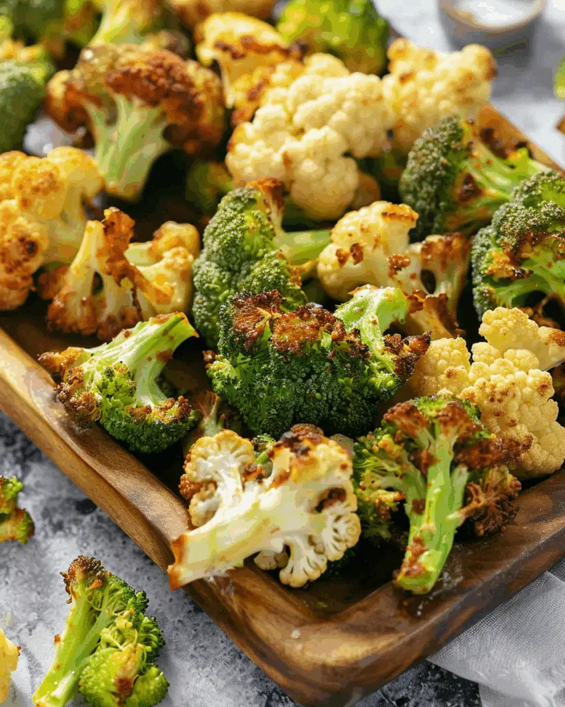 Roasted Broccoli And Cauliflower With Parmesan And Garlic