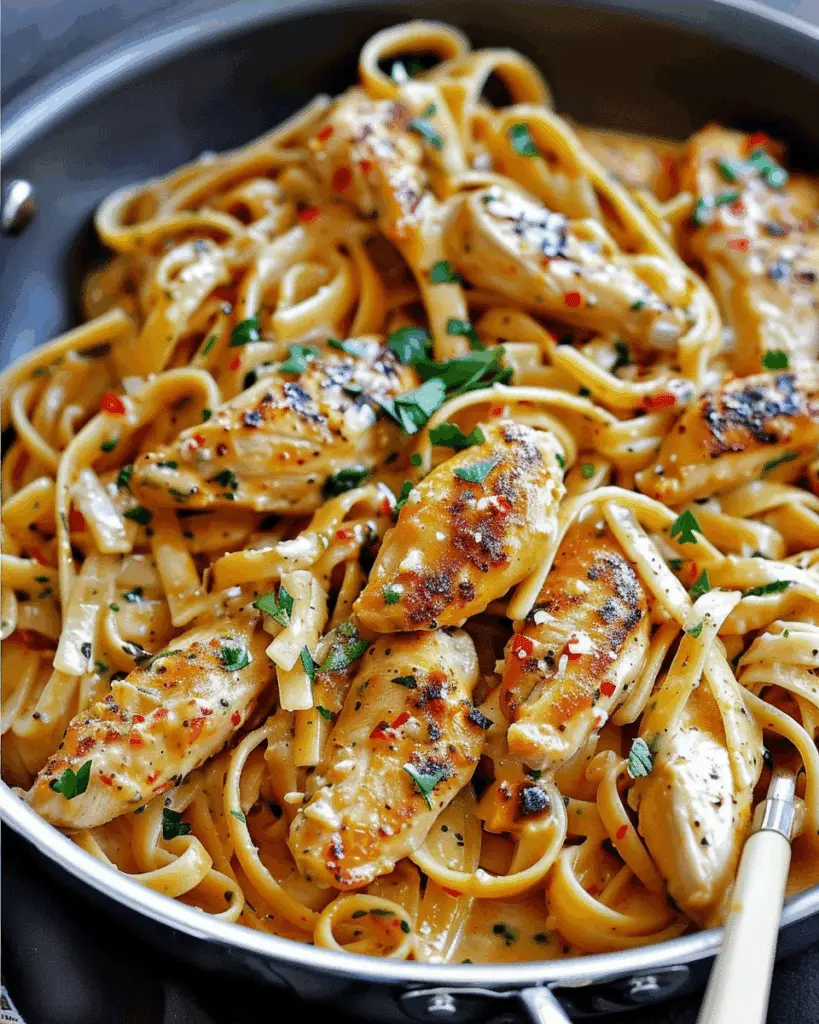 Spicy Cajun Chicken Linguine In Creamy Garlic Parmesan Sauce