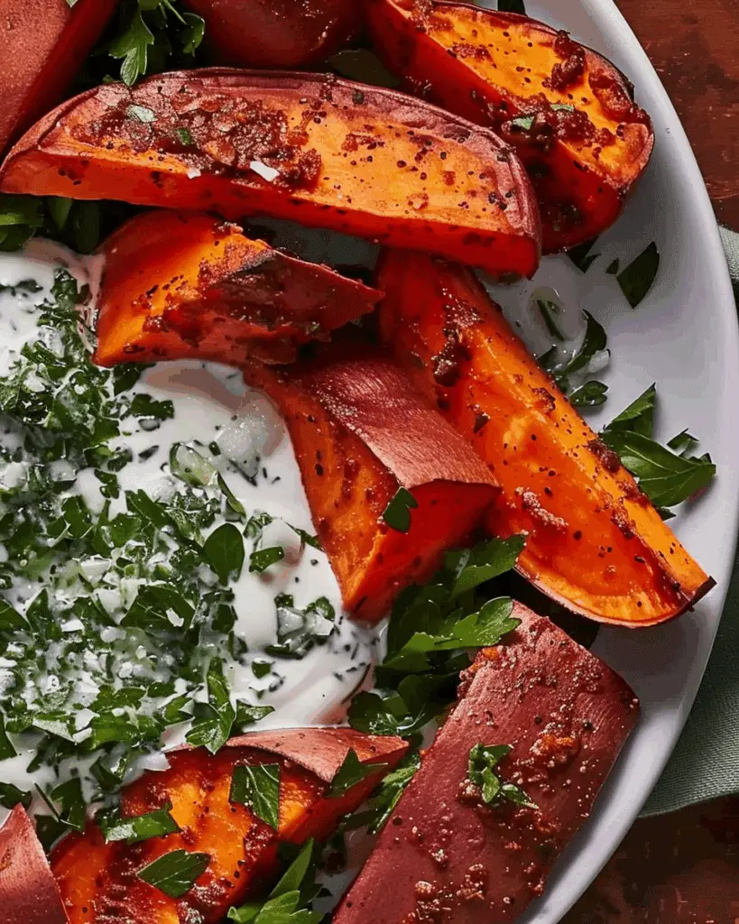 Spicy Sweet Potato Wedges With Herbed Coconut Yogurt Dip