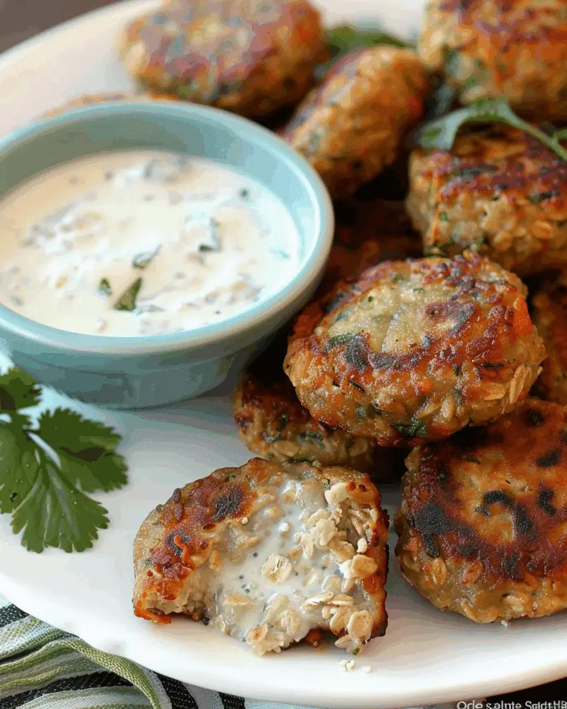 Steamed Savory Oats Patties with Yogurt Sauce