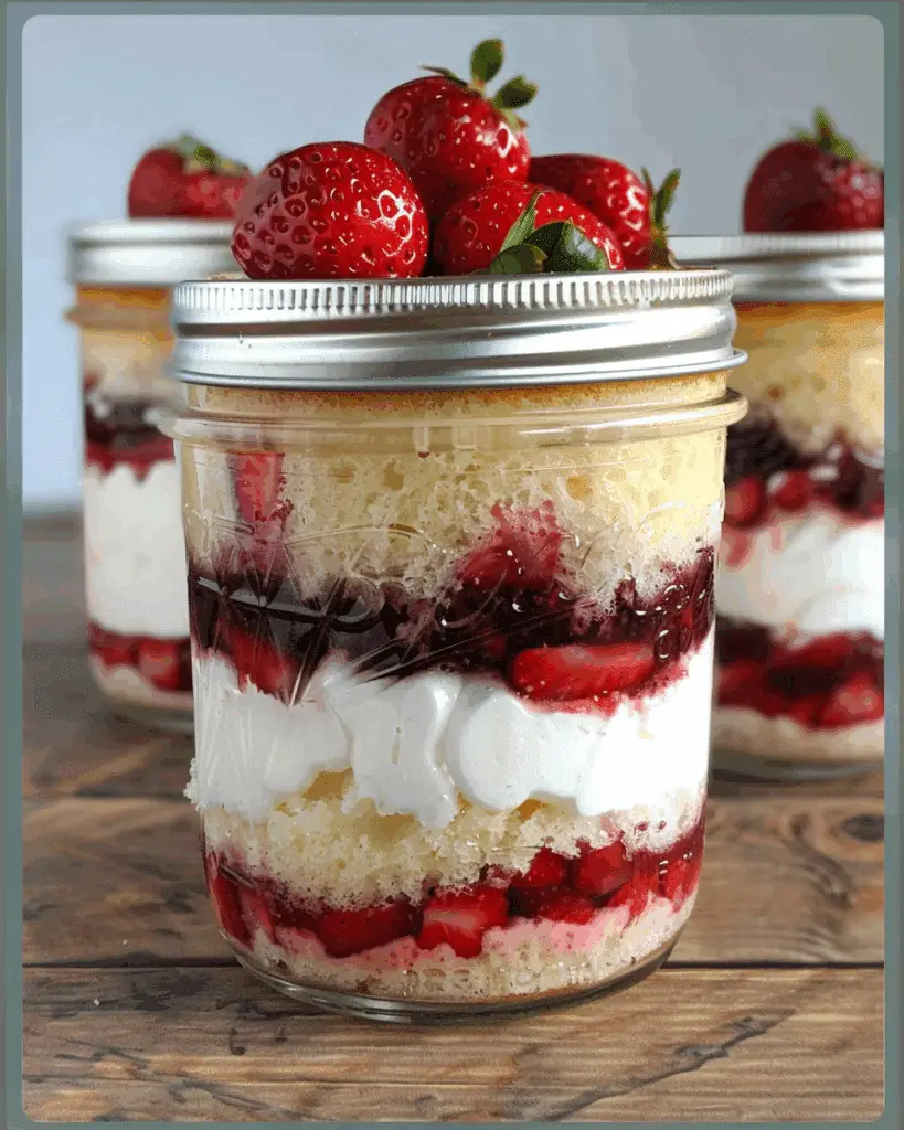 Strawberry Sponge Cake Jars