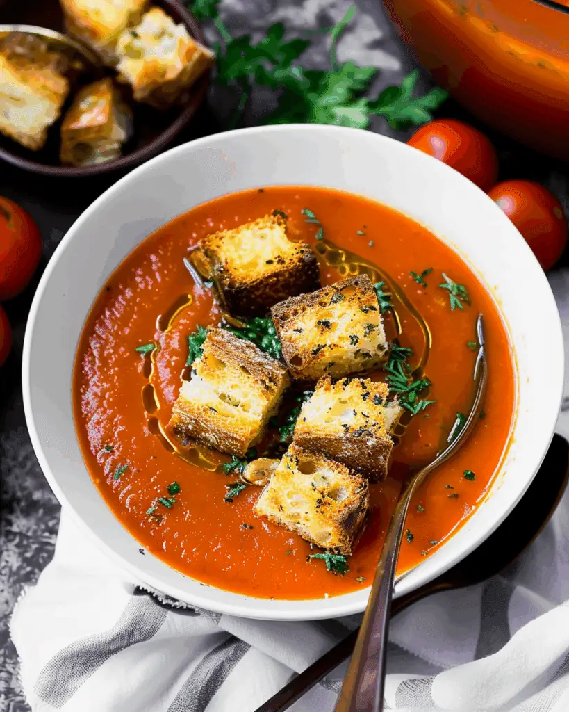 Tomato Soup With Herbed Croutons