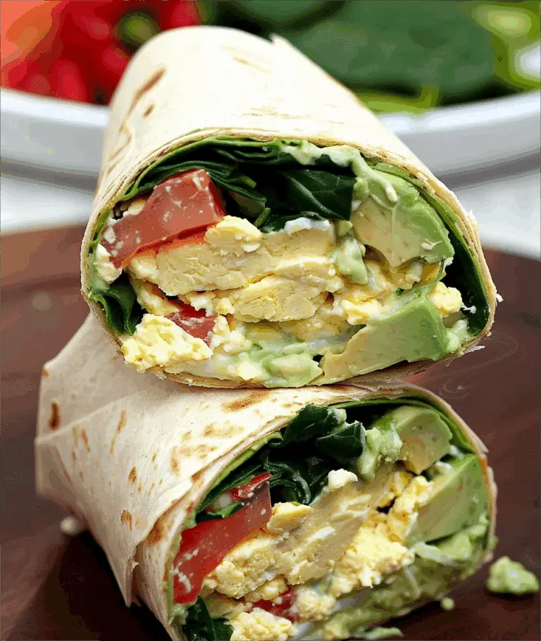 Breakfast Wrap with Avocado, Spinach, and Scrambled Eggs