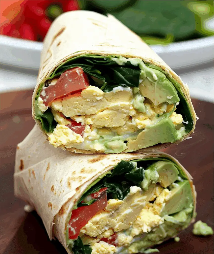 Breakfast Wrap with Avocado, Spinach, and Scrambled Eggs