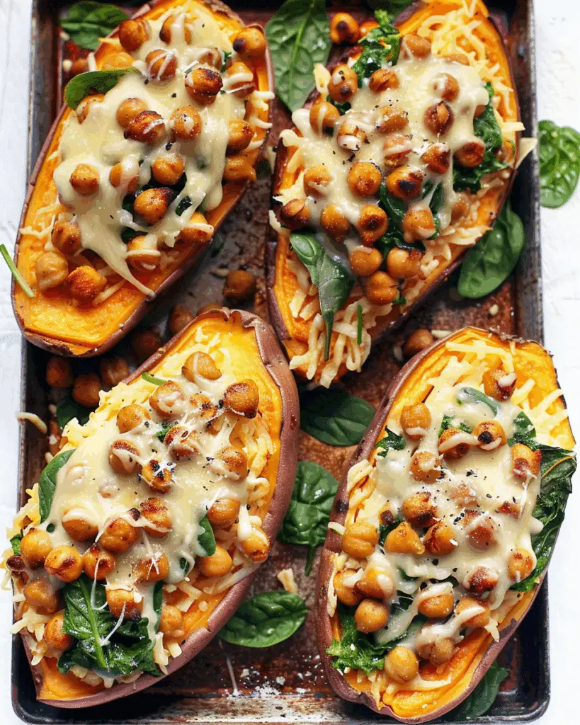 Chickpea Spinach Stuffed Sweet Potatoes