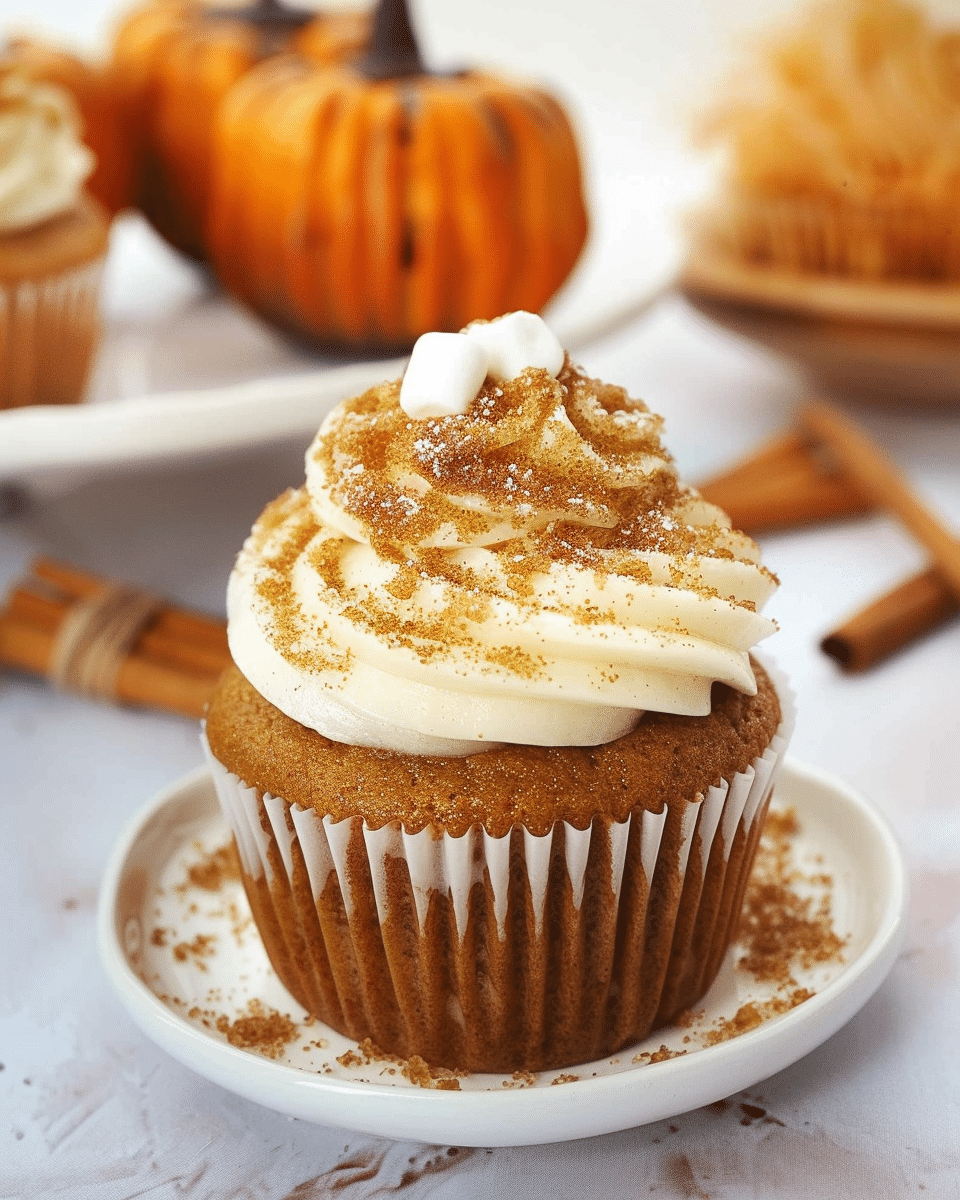 Gingersnap Pumpkin Cupcakes with Marshmallow Frosting