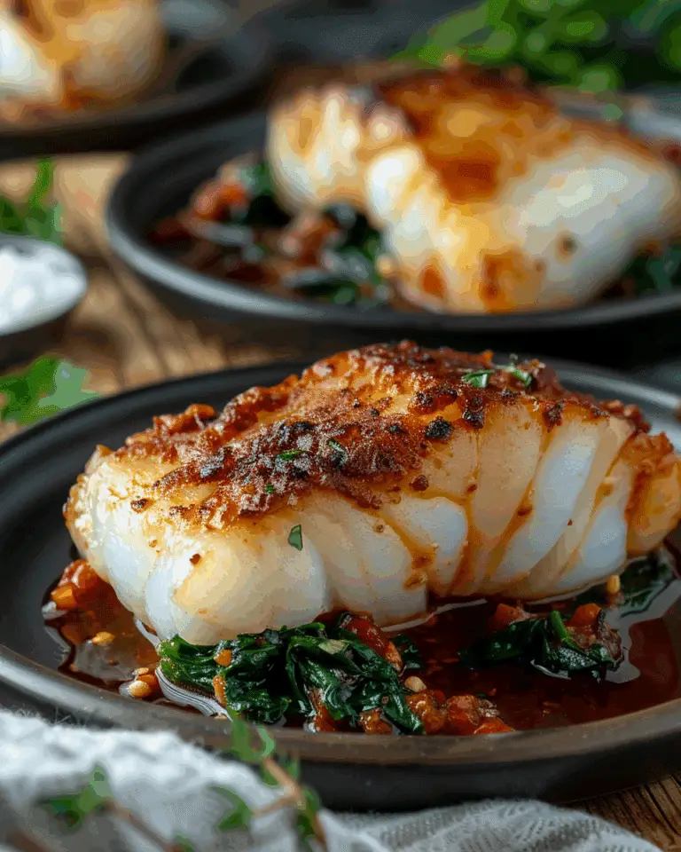 Grilled Cod with Spinach and Tomatoes