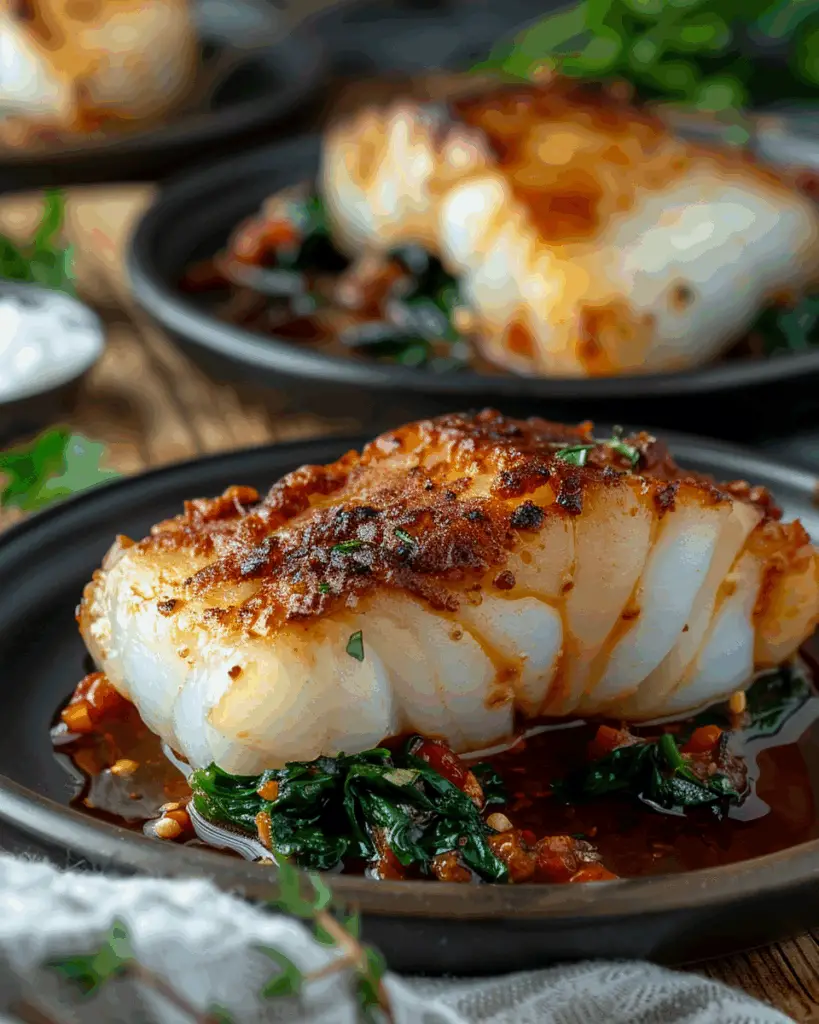 Grilled Cod with Spinach and Tomatoes