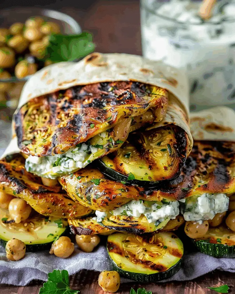 Grilled Zucchini and Feta Chickpea Wrap with Herbed Yogurt