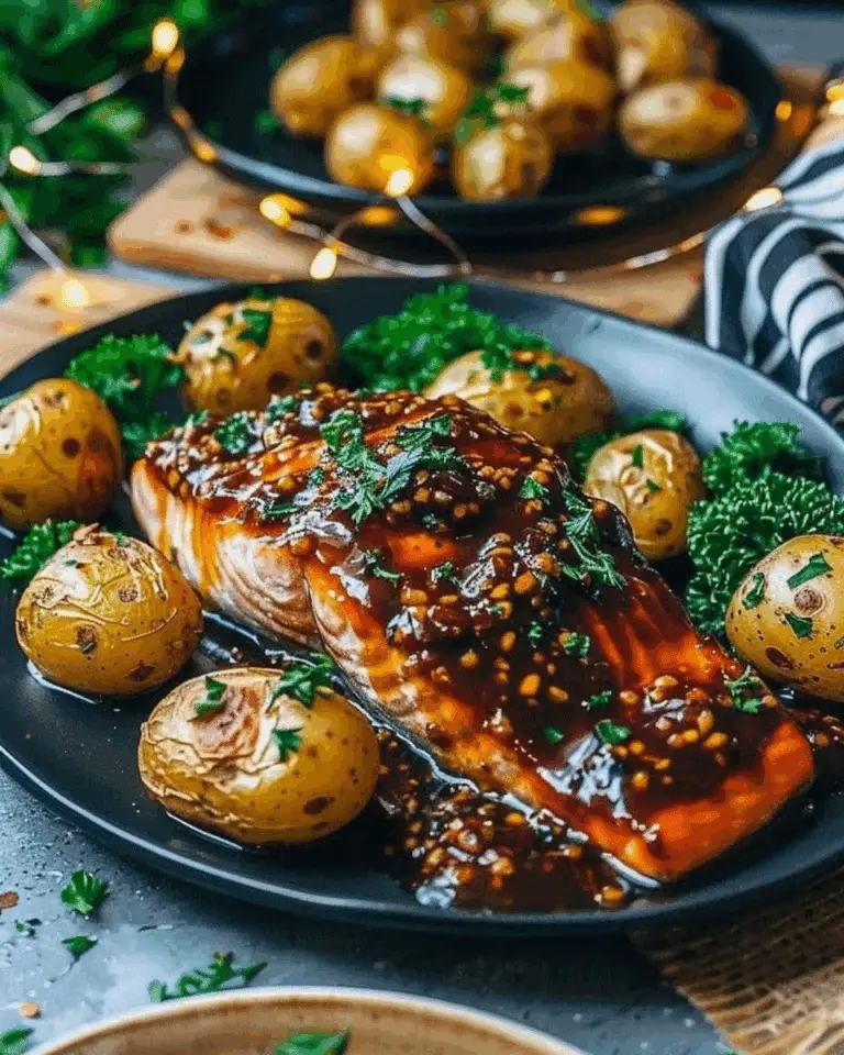 Maple Mustard Salmon with Crispy Potatoes