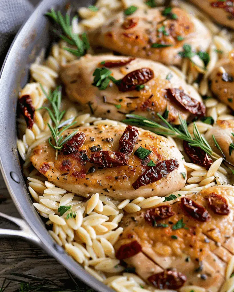 One Skillet Creamy Sun-Dried Tomato Chicken and Orzo