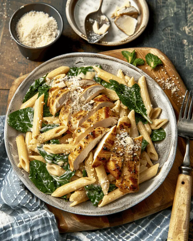 Quick & Easy Chicken Spinach Alfredo with Penne Pasta