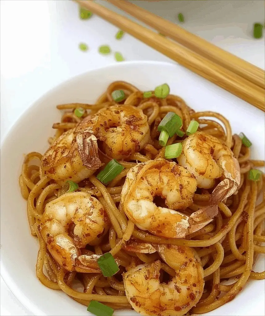 Spicy Garlic Noodles with Shrimp