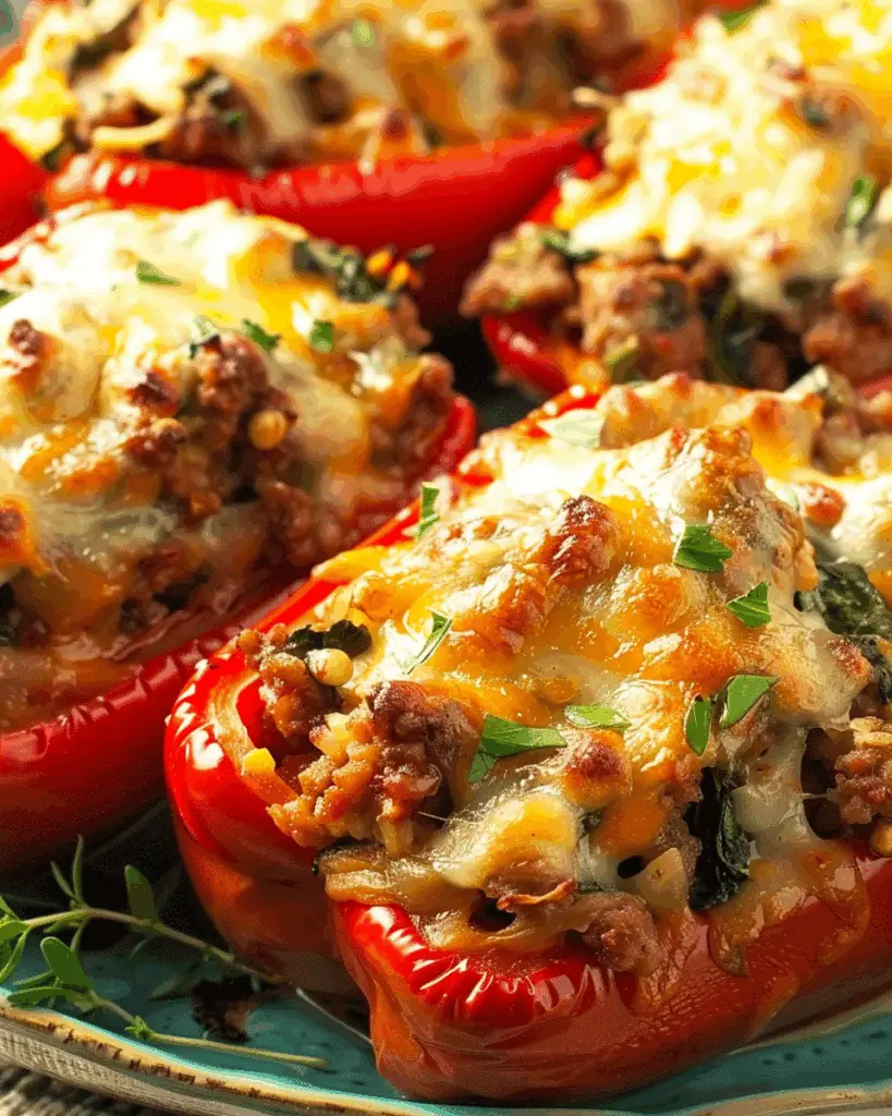 Stuffed Peppers with Ground Beef and Spinach