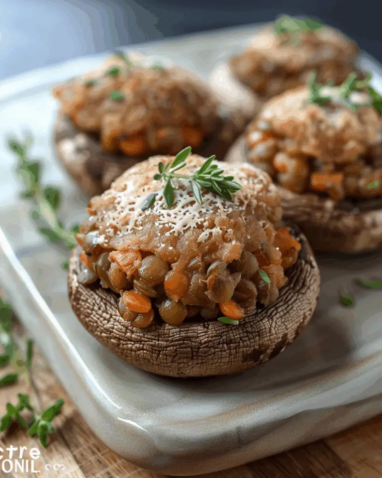 Vegetarian Stuffed Mushrooms with Lentils (Dairy-Free)