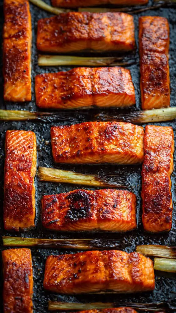 Black Garlic–Marinated Grilled Salmon with Charred Scallions