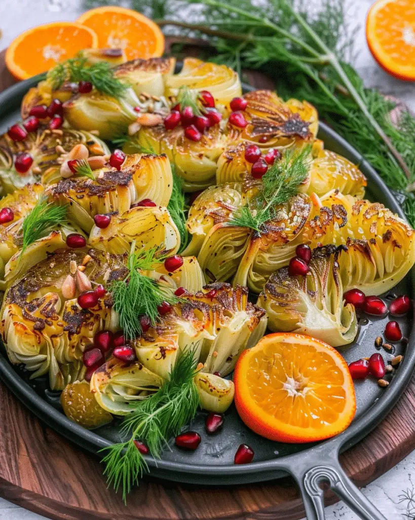 Braised Fennel in Orange Sauce with Pomegranate Seeds