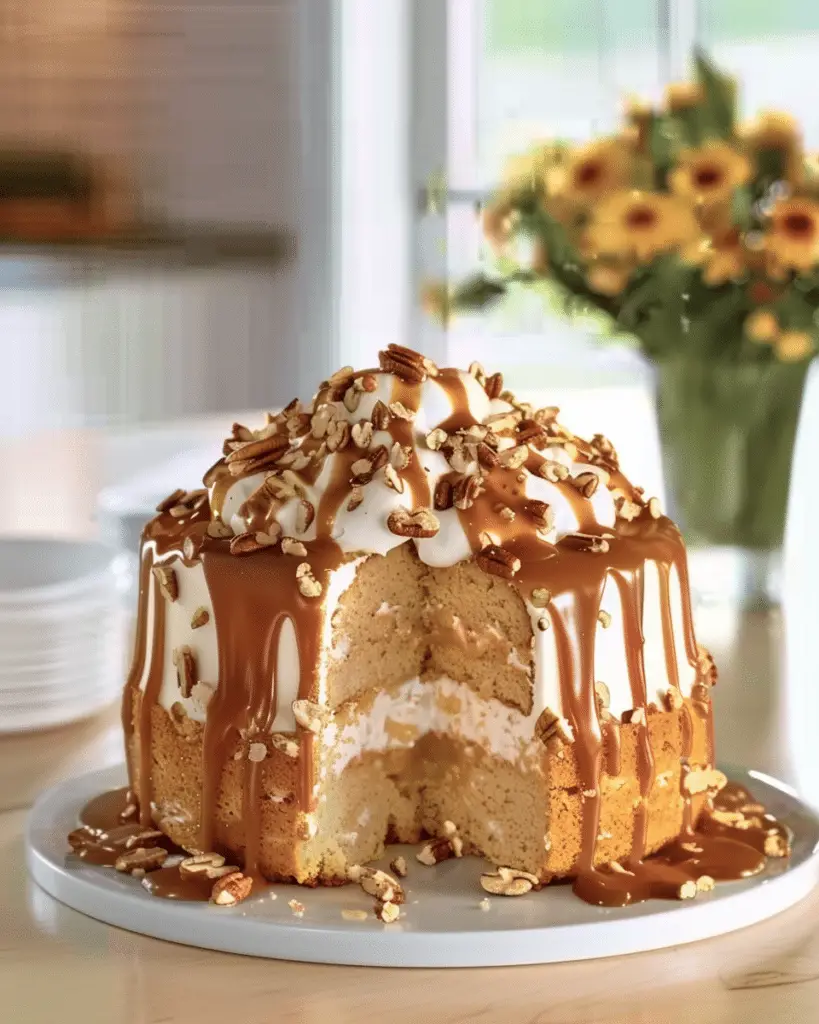 Caramel Butter Pecan Praline Poke Cake