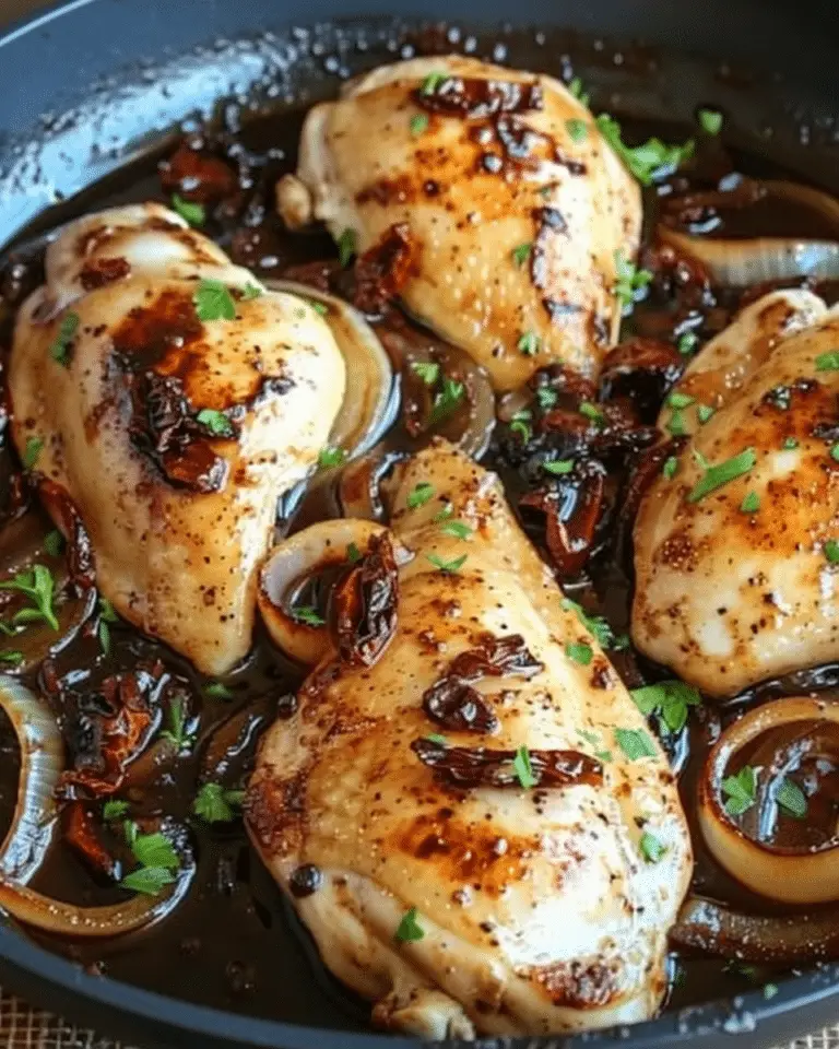 Creamy Balsamic Chicken with Roasted Onions & Sun-Dried Tomatoes