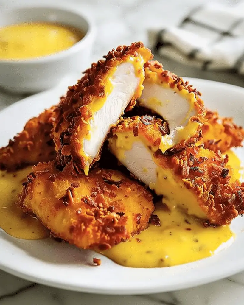 Crispy Chicken with Mustard-Cheddar Sauce