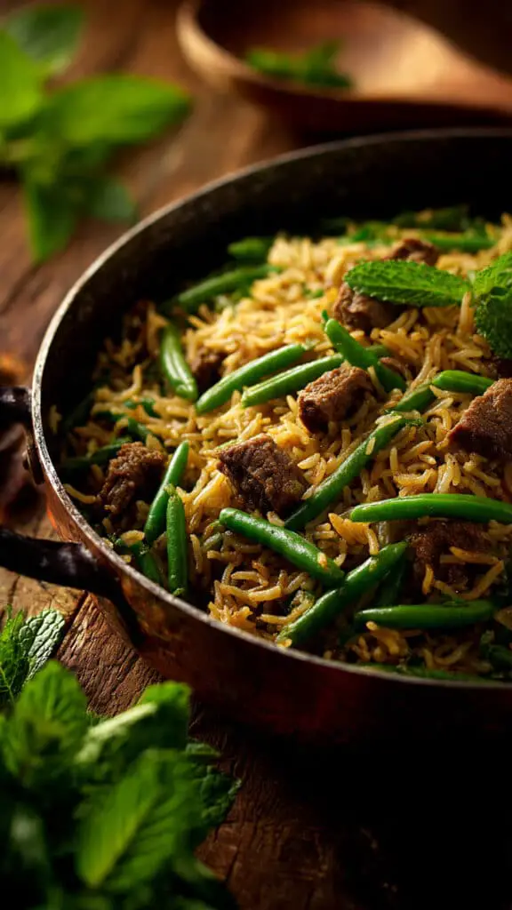 Green Bean and Lamb Rice