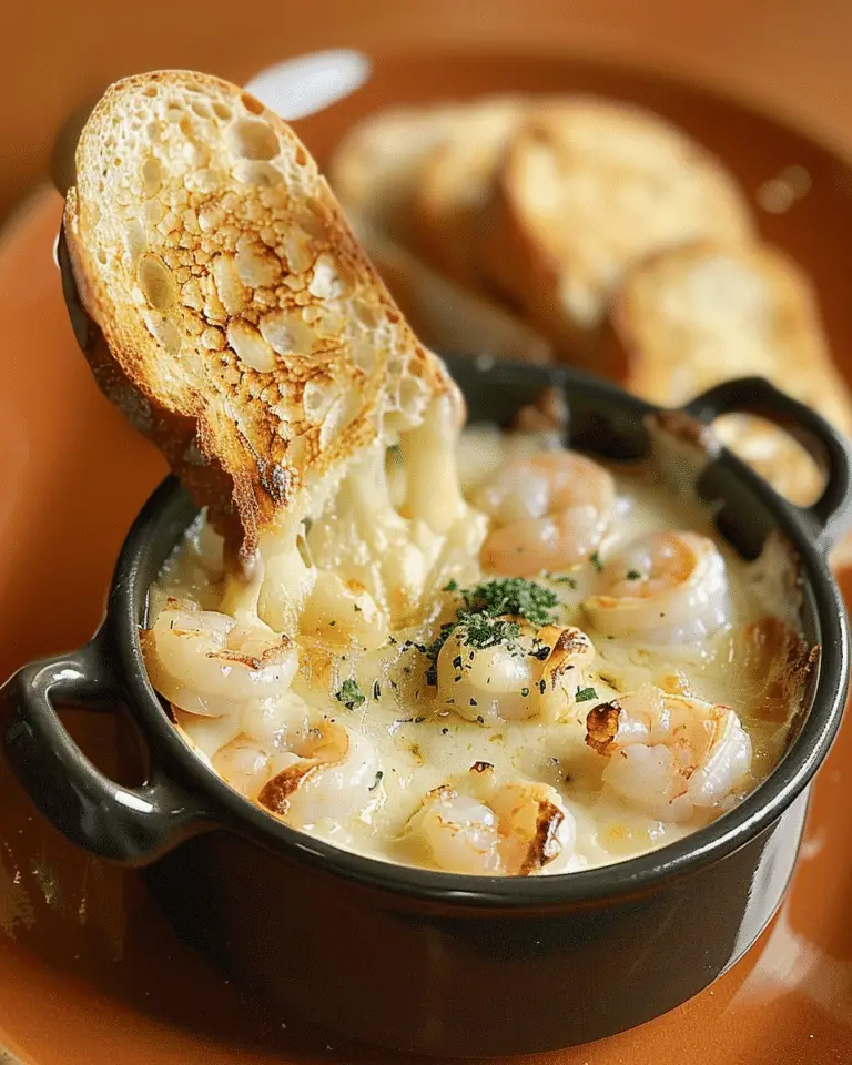 Hot Cheesy Shrimp Dip with Garlic Toast