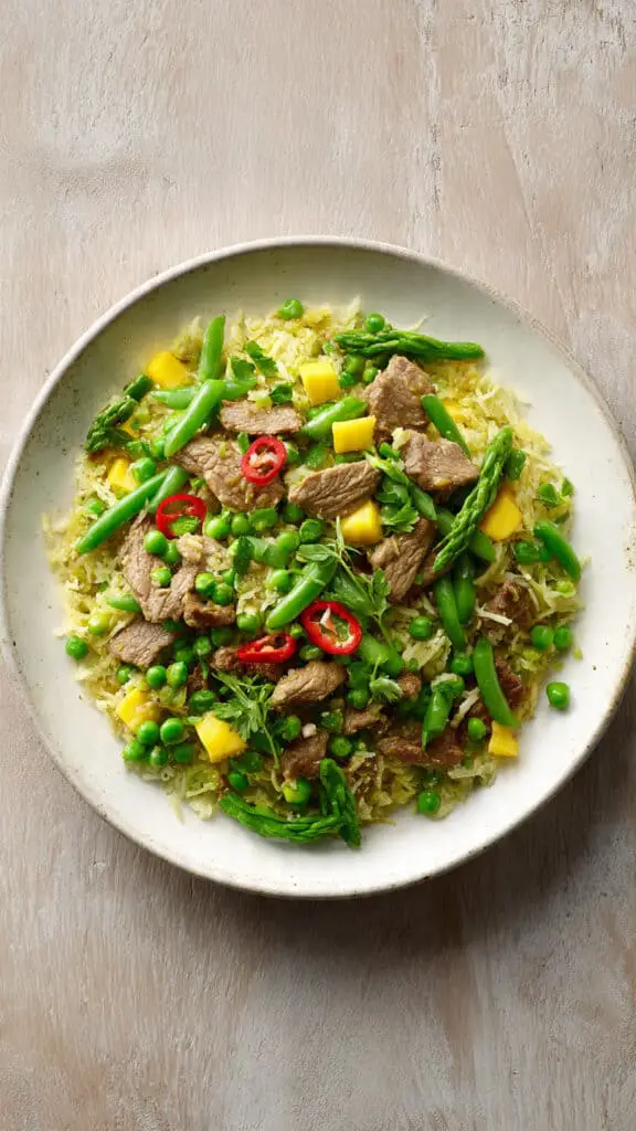 Mango-Chilli Glazed Beef with Cucumber Slaw and Peanuts