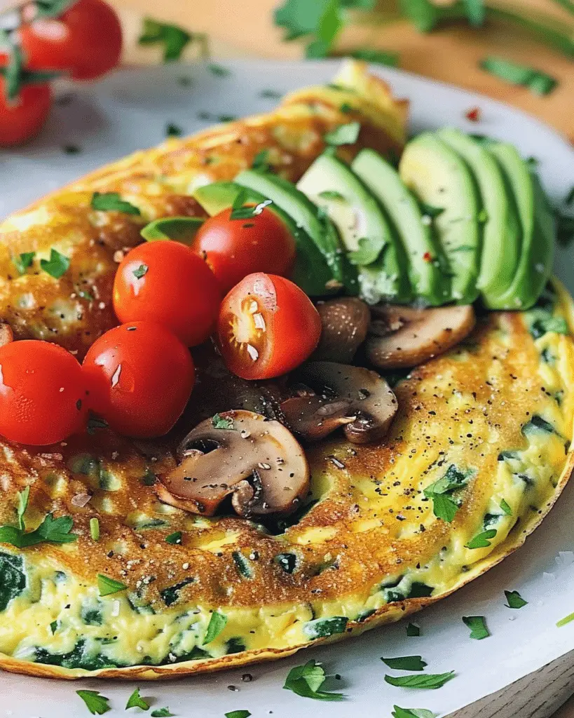 Mushroom & Spinach Omelette with Avocado & Cherry Tomatoes