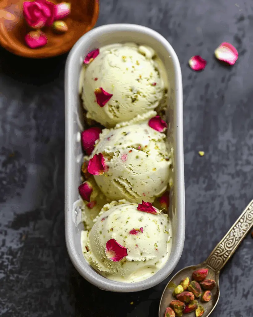 No Churn Pistachio Rose Water Ice Cream