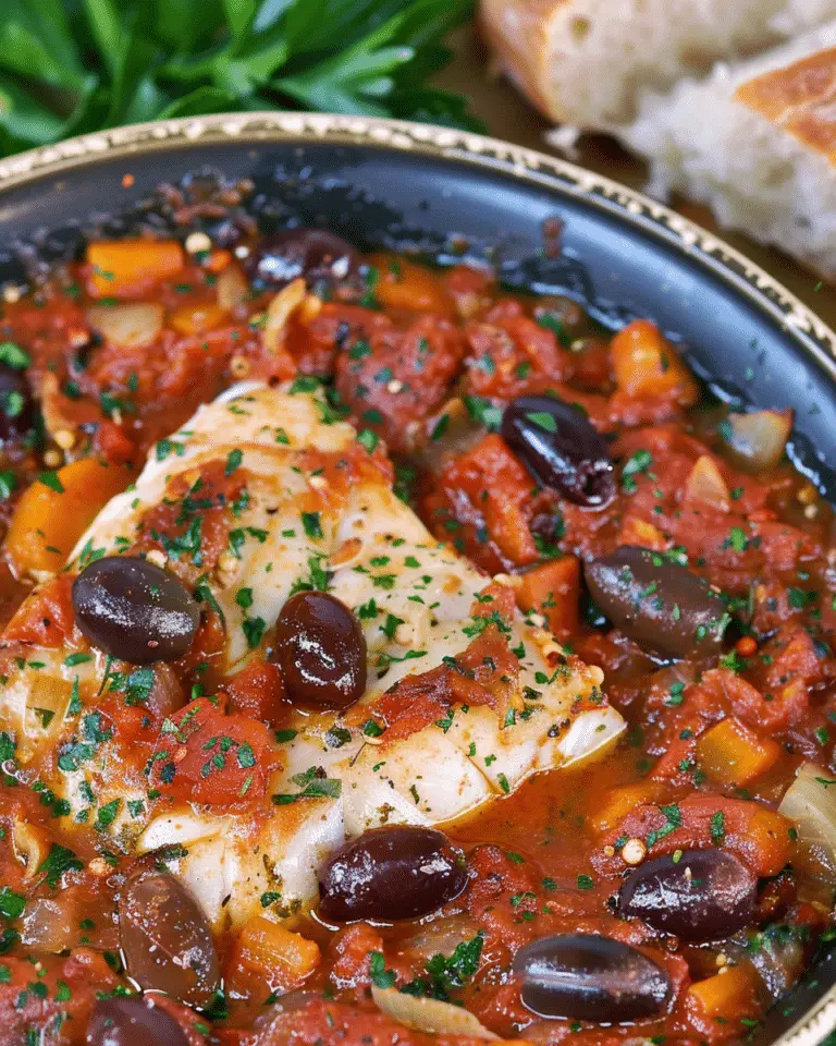 One Pan Harissa Baked Cod with Mediterranean Vegetables