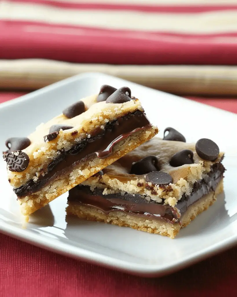 Oreo and Caramel Stuffed Chocolate Chip Cookie Bars