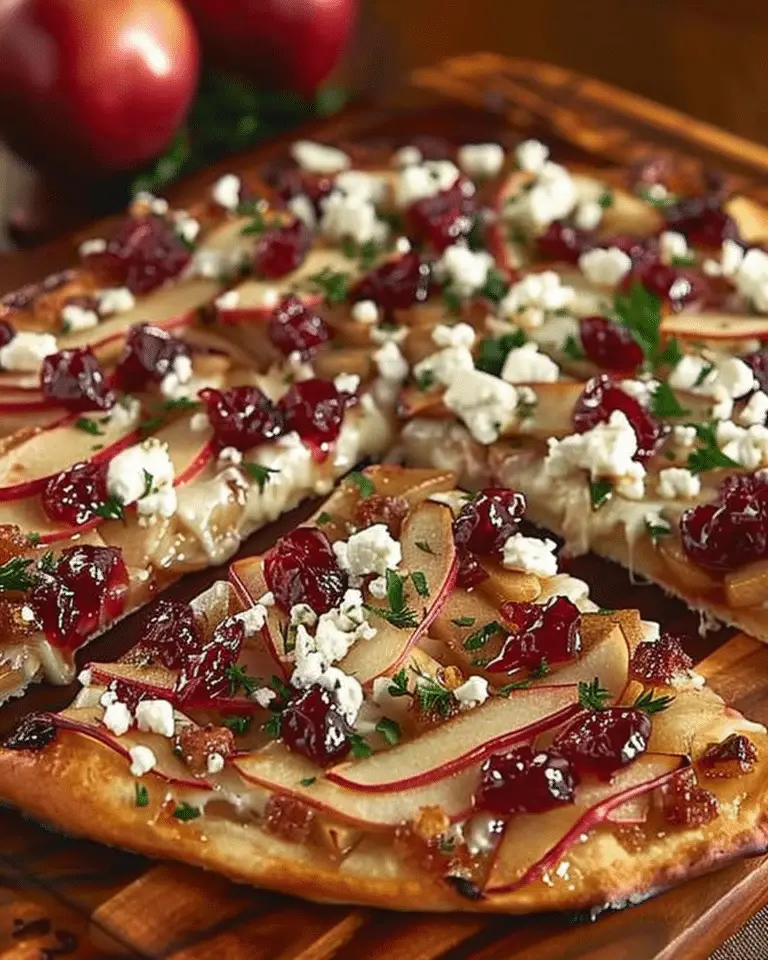 Pear, Apple & Brie Flatbread with Cranberry Jelly and Feta Crumble