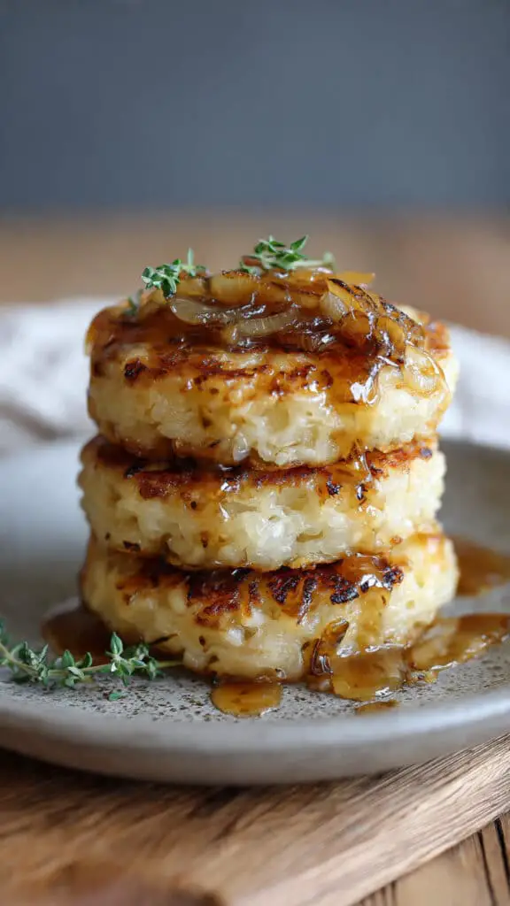 Rice Cakes with Miso Caramelized Onions